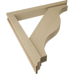 Ekena Millwork - BKTUR0352X30X30FST01RCPR - Timberthane Faux Wood Funston Style Bracket w/ Offset Brace, Traditional Ends, 3 1/2"W x 30"D x 30"H, Primed Tan