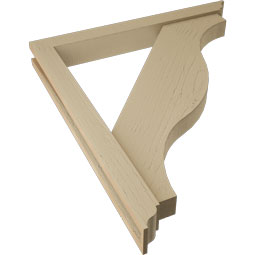 Ekena Millwork - BKTUR0352X30X34FST01RCPR - Timberthane Faux Wood Funston Style Bracket w/ Offset Brace, Traditional Ends, 3 1/2"W x 30"D x 34"H, Primed Tan