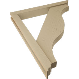 Ekena Millwork - BKTUR0352X30X36FST01RCPR - Timberthane Faux Wood Funston Style Bracket w/ Offset Brace, Traditional Ends, 3 1/2"W x 30"D x 36"H, Primed Tan