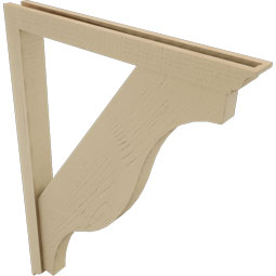 Ekena Millwork - BKTUR0352X32X44FST01RCPR - Timberthane Faux Wood Funston Style Bracket w/ Offset Brace, Traditional Ends, 3 1/2"W x 32"D x 44"H, Primed Tan