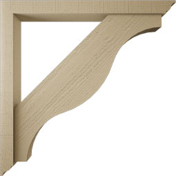 Ekena Millwork - BKTUR0352X34X34FST01RCPR - Timberthane Faux Wood Funston Style Bracket w/ Offset Brace, Traditional Ends, 3 1/2"W x 34"D x 34"H, Primed Tan