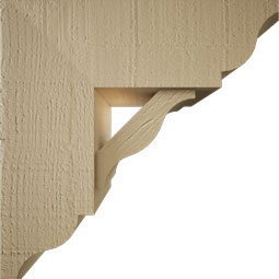Ekena Millwork - BKTUR0554X14X14FST01RCPR - Timberthane Faux Wood Funston Style Bracket w/ Offset Brace, Traditional Ends, 5 1/2"W x 14"D x 14"H, Primed Tan