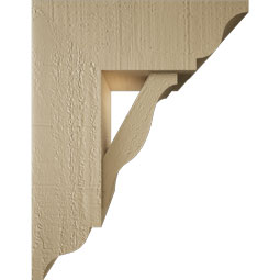 Ekena Millwork - BKTUR0554X14X18FST01RCPR - Timberthane Faux Wood Funston Style Bracket w/ Offset Brace, Traditional Ends, 5 1/2"W x 14"D x 18"H, Primed Tan