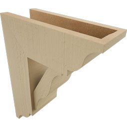 Ekena Millwork - BKTUR0554X14X18FST01RCPR - Timberthane Faux Wood Funston Style Bracket w/ Offset Brace, Traditional Ends, 5 1/2"W x 14"D x 18"H, Primed Tan