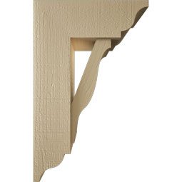 Ekena Millwork - BKTUR0554X14X22FST01RCPR - Timberthane Faux Wood Funston Style Bracket w/ Offset Brace, Traditional Ends, 5 1/2"W x 14"D x 22"H, Primed Tan