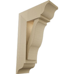 Ekena Millwork - BKTUR0554X14X22FST01RCPR - Timberthane Faux Wood Funston Style Bracket w/ Offset Brace, Traditional Ends, 5 1/2"W x 14"D x 22"H, Primed Tan