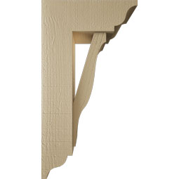 Ekena Millwork - BKTUR0554X14X26FST01RCPR - Timberthane Faux Wood Funston Style Bracket w/ Offset Brace, Traditional Ends, 5 1/2"W x 14"D x 26"H, Primed Tan