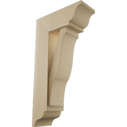 Ekena Millwork - BKTUR0554X14X26FST01RCPR - Timberthane Faux Wood Funston Style Bracket w/ Offset Brace, Traditional Ends, 5 1/2"W x 14"D x 26"H, Primed Tan