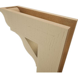 Ekena Millwork - BKTUR0554X16X16FST01RCPR - Timberthane Faux Wood Funston Style Bracket w/ Offset Brace, Traditional Ends, 5 1/2"W x 16"D x 16"H, Primed Tan