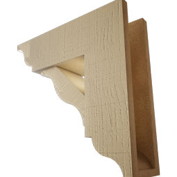 Ekena Millwork - BKTUR0554X16X16FST01RCPR - Timberthane Faux Wood Funston Style Bracket w/ Offset Brace, Traditional Ends, 5 1/2"W x 16"D x 16"H, Primed Tan