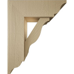 Ekena Millwork - BKTUR0554X16X20FST01RCPR - Timberthane Faux Wood Funston Style Bracket w/ Offset Brace, Traditional Ends, 5 1/2"W x 16"D x 20"H, Primed Tan