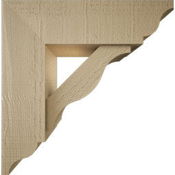 Ekena Millwork - BKTUR0554X18X18FST01RCPR - Timberthane Faux Wood Funston Style Bracket w/ Offset Brace, Traditional Ends, 5 1/2"W x 18"D x 18"H, Primed Tan