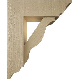 Ekena Millwork - BKTUR0554X18X22FST01RCPR - Timberthane Faux Wood Funston Style Bracket w/ Offset Brace, Traditional Ends, 5 1/2"W x 18"D x 22"H, Primed Tan