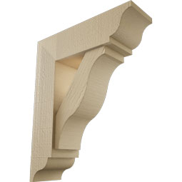 Ekena Millwork - BKTUR0554X18X22FST01RCPR - Timberthane Faux Wood Funston Style Bracket w/ Offset Brace, Traditional Ends, 5 1/2"W x 18"D x 22"H, Primed Tan