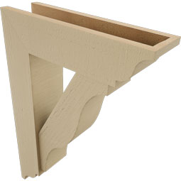 Ekena Millwork - BKTUR0554X20X28FST01RCPR - Timberthane Faux Wood Funston Style Bracket w/ Offset Brace, Traditional Ends, 5 1/2"W x 20"D x 28"H, Primed Tan