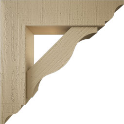 Ekena Millwork - BKTUR0554X22X22FST01RCPR - Timberthane Faux Wood Funston Style Bracket w/ Offset Brace, Traditional Ends, 5 1/2"W x 22"D x 22"H, Primed Tan