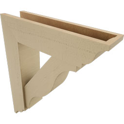 Ekena Millwork - BKTUR0554X22X26FST01RCPR - Timberthane Faux Wood Funston Style Bracket w/ Offset Brace, Traditional Ends, 5 1/2"W x 22"D x 26"H, Primed Tan