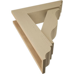 Ekena Millwork - BKTUR0554X22X26FST01RCPR - Timberthane Faux Wood Funston Style Bracket w/ Offset Brace, Traditional Ends, 5 1/2"W x 22"D x 26"H, Primed Tan