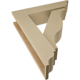 Ekena Millwork - BKTUR0554X24X28FST01RCPR - Timberthane Faux Wood Funston Style Bracket w/ Offset Brace, Traditional Ends, 5 1/2"W x 24"D x 28"H, Primed Tan
