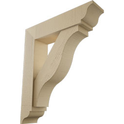 Ekena Millwork - BKTUR0554X24X28FST01RCPR - Timberthane Faux Wood Funston Style Bracket w/ Offset Brace, Traditional Ends, 5 1/2"W x 24"D x 28"H, Primed Tan