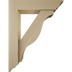 Ekena Millwork - BKTUR0554X26X34FST01RCPR - Timberthane Faux Wood Funston Style Bracket w/ Offset Brace, Traditional Ends, 5 1/2"W x 26"D x 34"H, Primed Tan