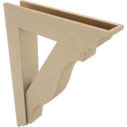 Ekena Millwork - BKTUR0554X26X38FST01RCPR - Timberthane Faux Wood Funston Style Bracket w/ Offset Brace, Traditional Ends, 5 1/2"W x 26"D x 38"H, Primed Tan