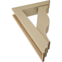 Ekena Millwork - BKTUR0554X26X38FST01RCPR - Timberthane Faux Wood Funston Style Bracket w/ Offset Brace, Traditional Ends, 5 1/2"W x 26"D x 38"H, Primed Tan