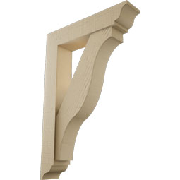 Ekena Millwork - BKTUR0554X26X38FST01RCPR - Timberthane Faux Wood Funston Style Bracket w/ Offset Brace, Traditional Ends, 5 1/2"W x 26"D x 38"H, Primed Tan