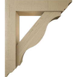 Ekena Millwork - BKTUR0554X28X32FST01RCPR - Timberthane Faux Wood Funston Style Bracket w/ Offset Brace, Traditional Ends, 5 1/2"W x 28"D x 32"H, Primed Tan