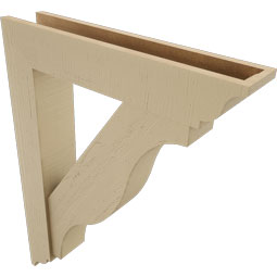 Ekena Millwork - BKTUR0554X28X36FST01RCPR - Timberthane Faux Wood Funston Style Bracket w/ Offset Brace, Traditional Ends, 5 1/2"W x 28"D x 36"H, Primed Tan
