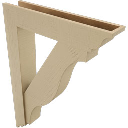 Ekena Millwork - BKTUR0554X28X40FST01RCPR - Timberthane Faux Wood Funston Style Bracket w/ Offset Brace, Traditional Ends, 5 1/2"W x 28"D x 40"H, Primed Tan