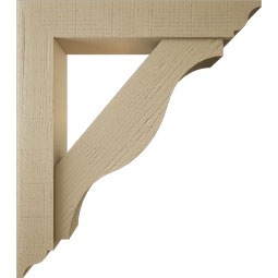 Ekena Millwork - BKTUR0554X30X34FST01RCPR - Timberthane Faux Wood Funston Style Bracket w/ Offset Brace, Traditional Ends, 5 1/2"W x 30"D x 34"H, Primed Tan