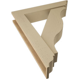 Ekena Millwork - BKTUR0554X30X36FST01RCPR - Timberthane Faux Wood Funston Style Bracket w/ Offset Brace, Traditional Ends, 5 1/2"W x 30"D x 36"H, Primed Tan