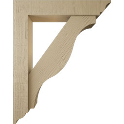 Ekena Millwork - BKTUR0554X30X38FST01RCPR - Timberthane Faux Wood Funston Style Bracket w/ Offset Brace, Traditional Ends, 5 1/2"W x 30"D x 38"H, Primed Tan