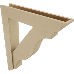 Ekena Millwork - BKTUR0554X30X38FST01RCPR - Timberthane Faux Wood Funston Style Bracket w/ Offset Brace, Traditional Ends, 5 1/2"W x 30"D x 38"H, Primed Tan