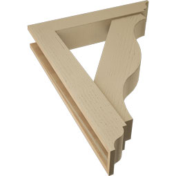Ekena Millwork - BKTUR0554X30X38FST01RCPR - Timberthane Faux Wood Funston Style Bracket w/ Offset Brace, Traditional Ends, 5 1/2"W x 30"D x 38"H, Primed Tan
