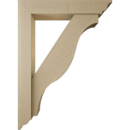 Ekena Millwork - BKTUR0554X32X44FST01RCPR - Timberthane Faux Wood Funston Style Bracket w/ Offset Brace, Traditional Ends, 5 1/2"W x 32"D x 44"H, Primed Tan