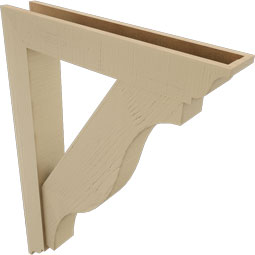 Ekena Millwork - BKTUR0554X32X44FST01RCPR - Timberthane Faux Wood Funston Style Bracket w/ Offset Brace, Traditional Ends, 5 1/2"W x 32"D x 44"H, Primed Tan