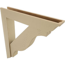 Ekena Millwork - BKTUR0554X34X38FST01RCPR - Timberthane Faux Wood Funston Style Bracket w/ Offset Brace, Traditional Ends, 5 1/2"W x 34"D x 38"H, Primed Tan