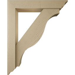 Ekena Millwork - BKTUR0554X34X42FST01RCPR - Timberthane Faux Wood Funston Style Bracket w/ Offset Brace, Traditional Ends, 5 1/2"W x 34"D x 42"H, Primed Tan