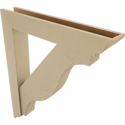 Ekena Millwork - BKTUR0554X34X42FST01RCPR - Timberthane Faux Wood Funston Style Bracket w/ Offset Brace, Traditional Ends, 5 1/2"W x 34"D x 42"H, Primed Tan