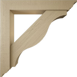 Ekena Millwork - BKTUR0554X36X36FST01RCPR - Timberthane Faux Wood Funston Style Bracket w/ Offset Brace, Traditional Ends, 5 1/2"W x 36"D x 36"H, Primed Tan