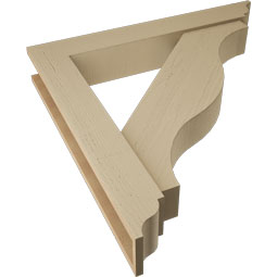 Ekena Millwork - BKTUR0554X36X36FST01RCPR - Timberthane Faux Wood Funston Style Bracket w/ Offset Brace, Traditional Ends, 5 1/2"W x 36"D x 36"H, Primed Tan
