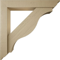 Ekena Millwork - BKTUR0554X38X38FST01RCPR - Timberthane Faux Wood Funston Style Bracket w/ Offset Brace, Traditional Ends, 5 1/2"W x 38"D x 38"H, Primed Tan