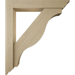 Ekena Millwork - BKTUR0554X38X44FST01RCPR - Timberthane Faux Wood Funston Style Bracket w/ Offset Brace, Traditional Ends, 5 1/2"W x 38"D x 44"H, Primed Tan