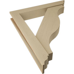 Ekena Millwork - BKTUR0554X38X44FST01RCPR - Timberthane Faux Wood Funston Style Bracket w/ Offset Brace, Traditional Ends, 5 1/2"W x 38"D x 44"H, Primed Tan