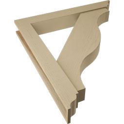 Ekena Millwork - BKTUR0554X40X44FST01RCPR - Timberthane Faux Wood Funston Style Bracket w/ Offset Brace, Traditional Ends, 5 1/2"W x 40"D x 44"H, Primed Tan