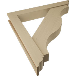 Ekena Millwork - BKTUR0554X42X42FST01RCPR - Timberthane Faux Wood Funston Style Bracket w/ Offset Brace, Traditional Ends, 5 1/2"W x 42"D x 42"H, Primed Tan