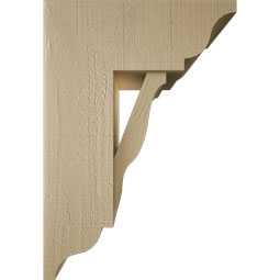 Ekena Millwork - BKTUR0756X18X26FST01RCPR - Timberthane Faux Wood Funston Style Bracket w/ Offset Brace, Traditional Ends, 7 1/2"W x 18"D x 26"H, Primed Tan