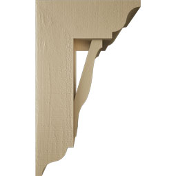 Ekena Millwork - BKTUR0756X18X30FST01RCPR - Timberthane Faux Wood Funston Style Bracket w/ Offset Brace, Traditional Ends, 7 1/2"W x 18"D x 30"H, Primed Tan